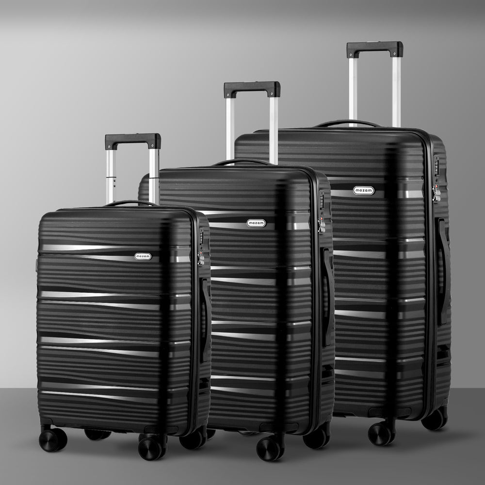 Mazam 3PCS Luggage Suitcase Set PP Case TSA Lock Black
