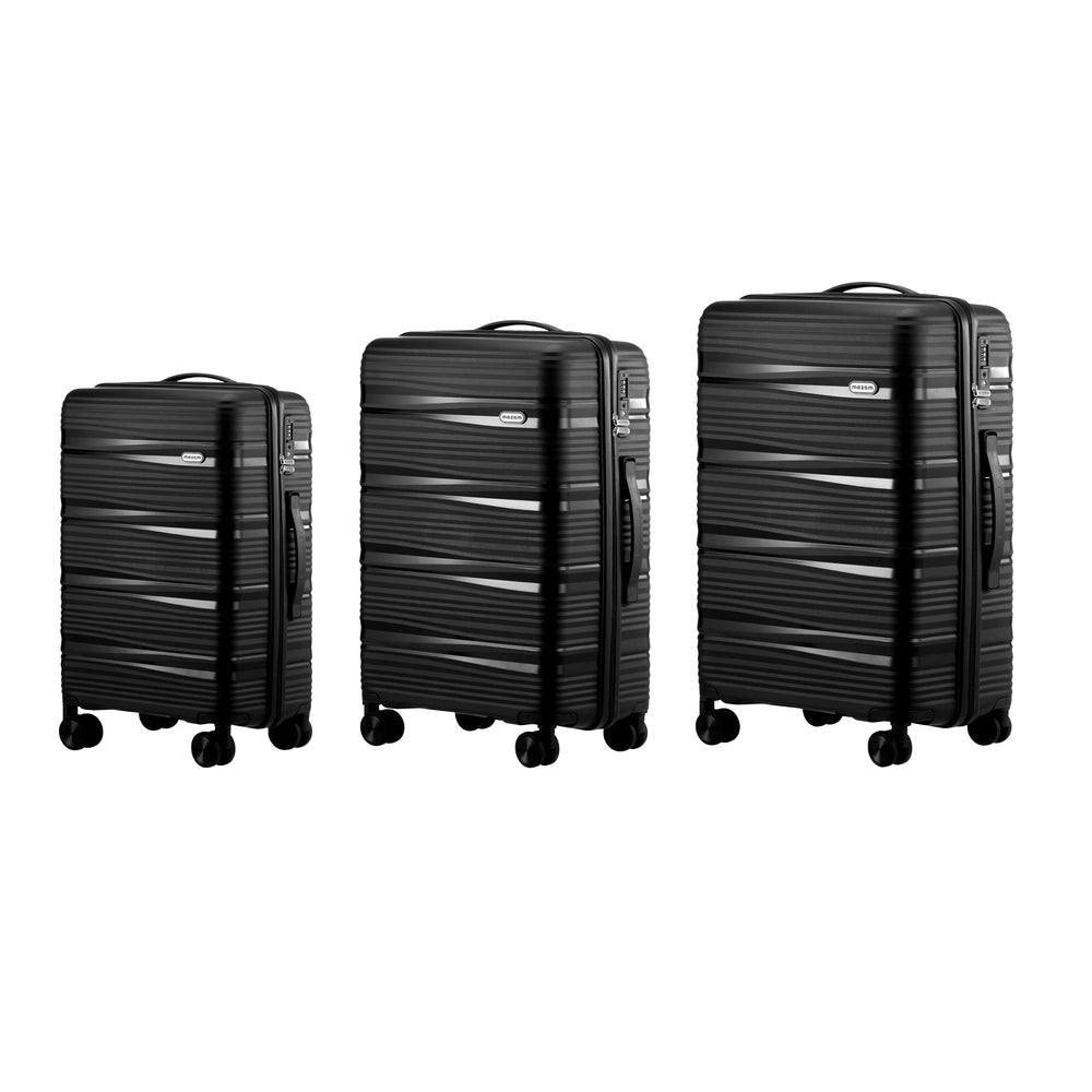 Mazam 3PCS Luggage Suitcase Set PP Case TSA Lock Black
