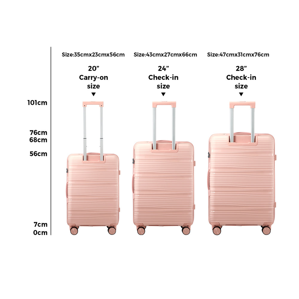 Mazam 3PCS Luggage Suitcase Set PP Case TSA Lock Pink