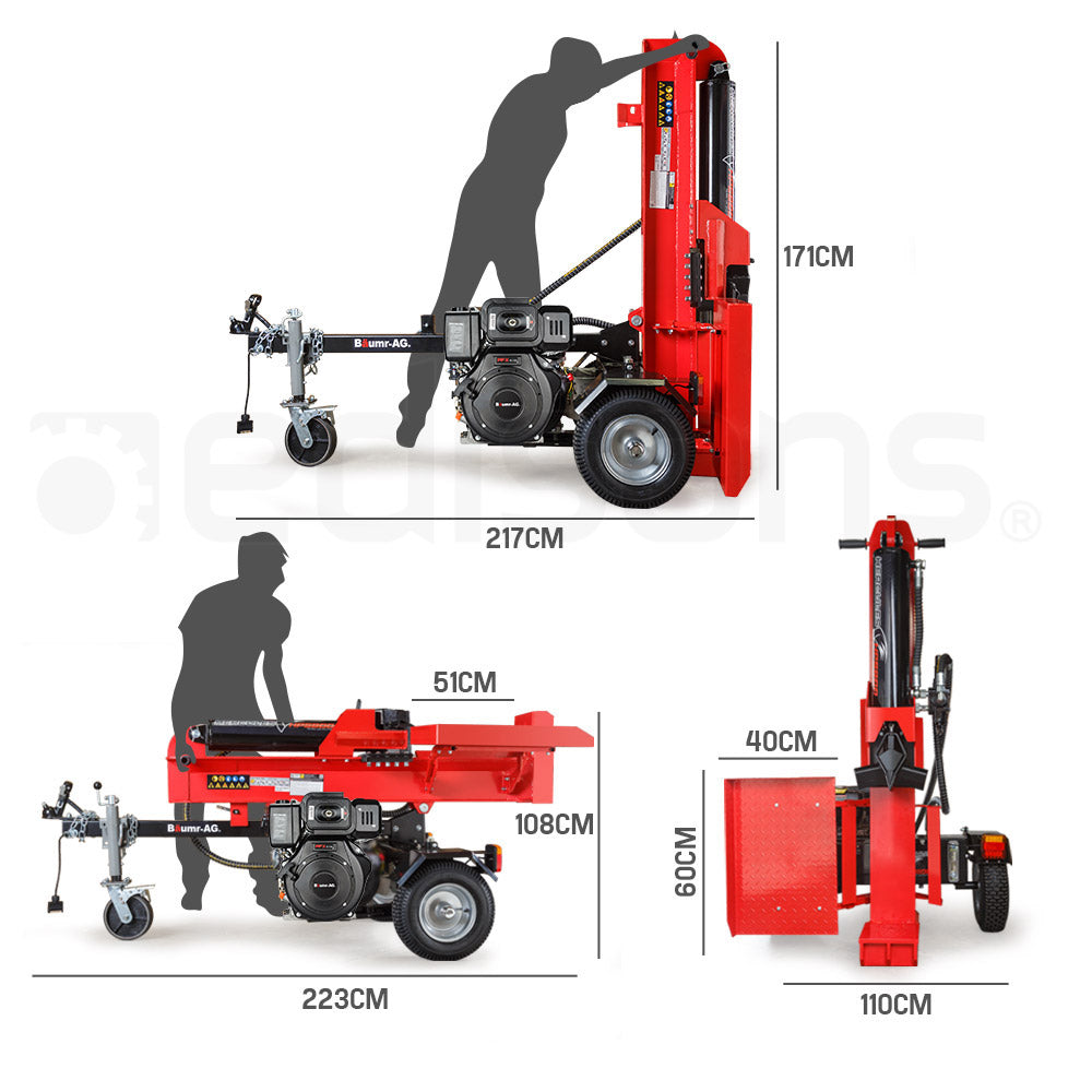 BAUMR-AG 65 Tonne Diesel Hydraulic Horizontal and Vertical Towed Wood Log Splitter with Detachable 4