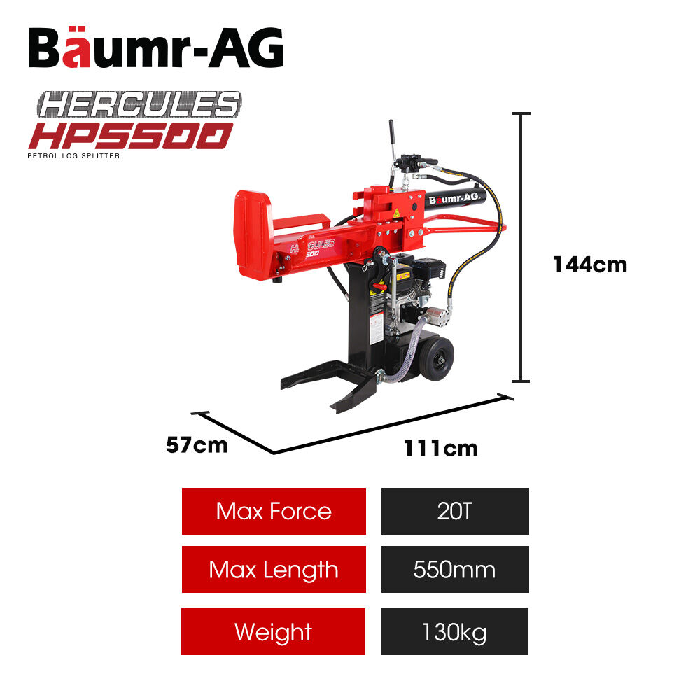 BAUMR-AG 20 Tonne Petrol Hydraulic Wood Log Splitter, Horizontal and Vertical Log Splitter - HPS500