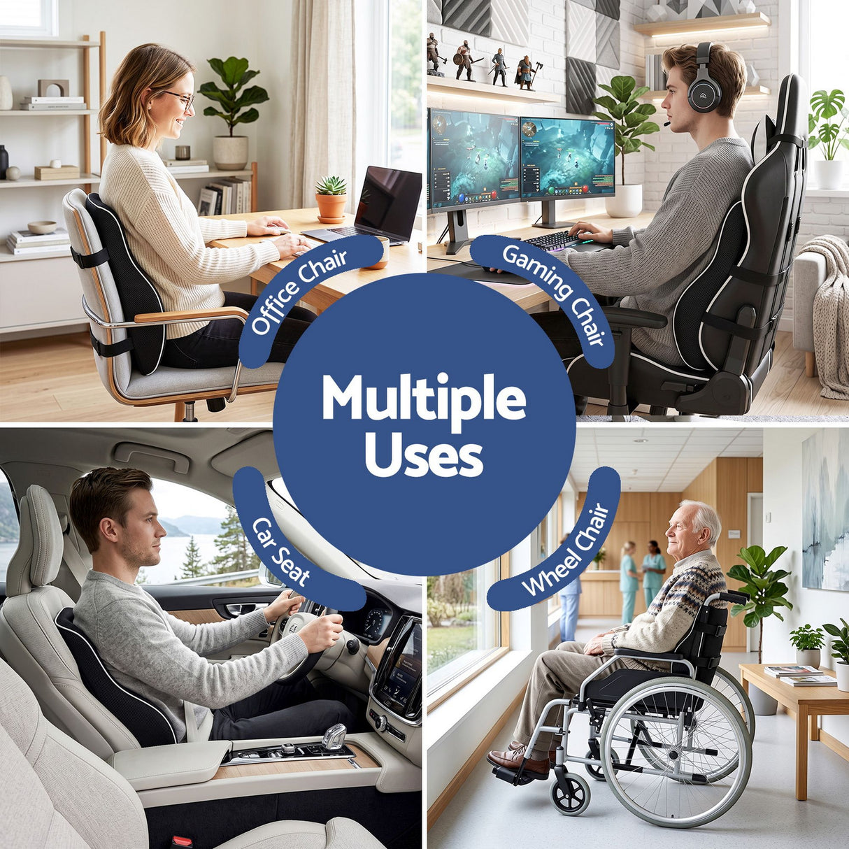 Artiss Ergonomic Lumbar Support Cushion for Office Chair and Car Memory Foam Lumbar Pillow for Back, Breathable Back Support Pillow with Adjustable Straps for Office Gaming Car Home