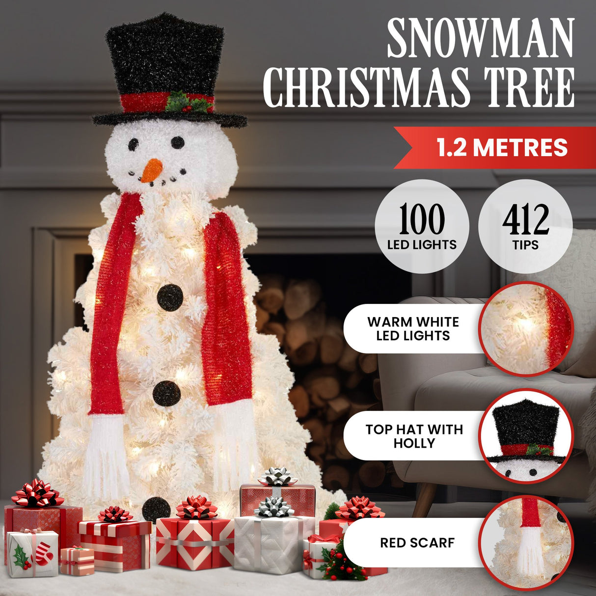 Christabelle 4ft 122cm Snowman Christmas Tree with Lights