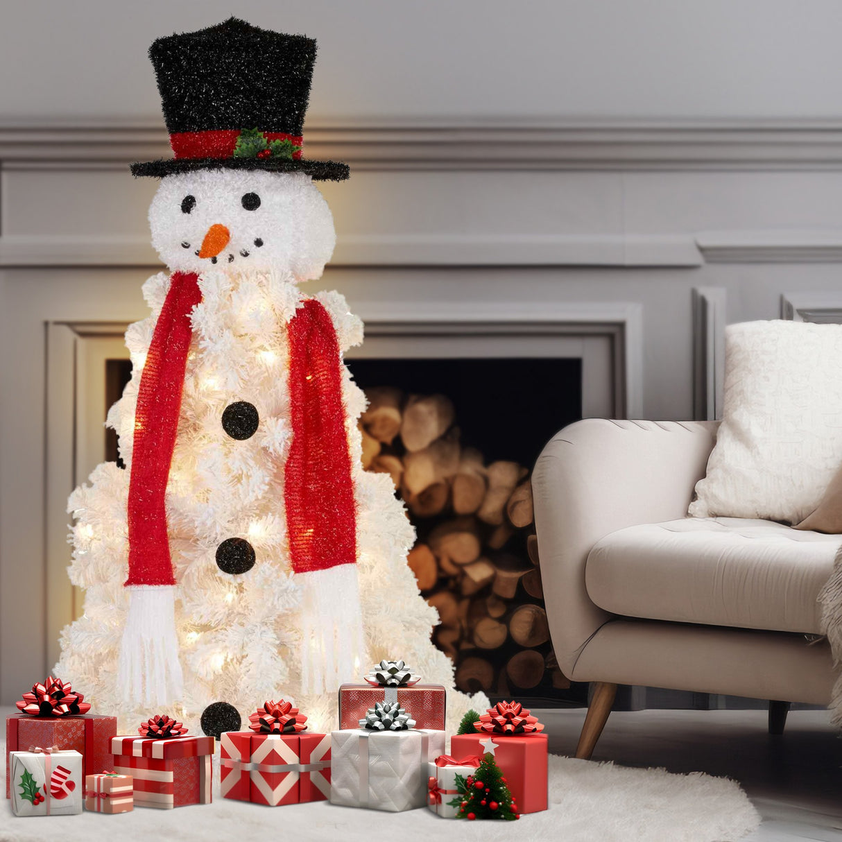 Christabelle 4ft 122cm Snowman Christmas Tree with Lights