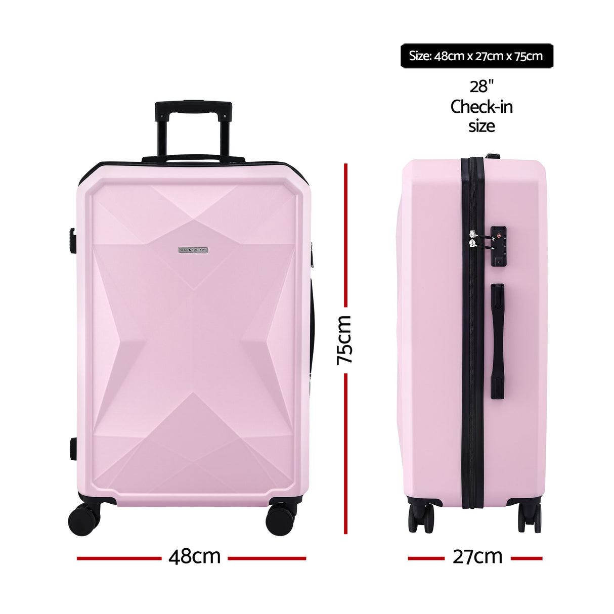 Wanderlite 28" Luggage Suitcase Trolley Travel Lightweight TSA Hardshell Pink