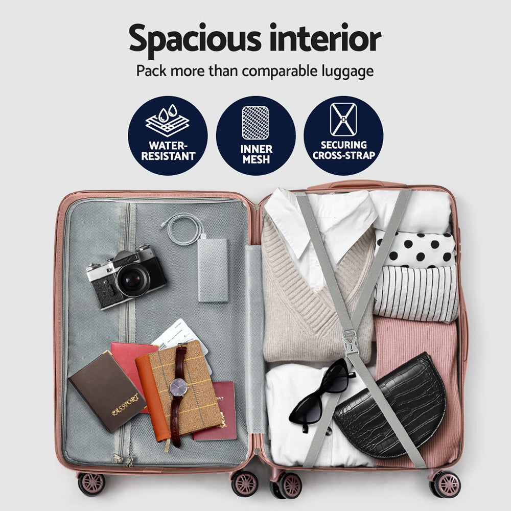 Wanderlite 3 Set Luggage 20-24-28 Inch Suitcase with TSA Lock Carry On Hard Shell Travel Luggage Organiser Case Pink