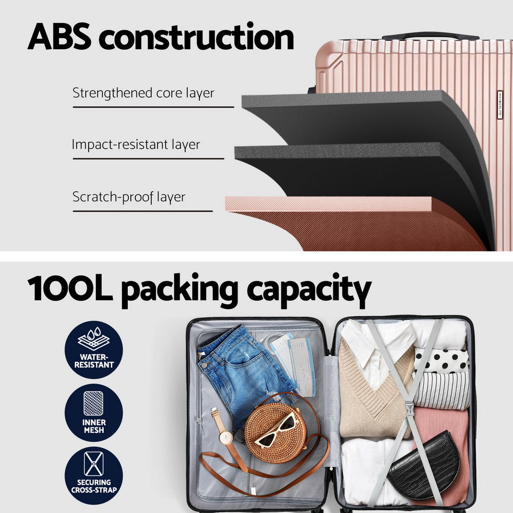 Wanderlite 28-inch Luggage Set with TSA Lock?ABS Hard Shell Travel Suitcase Organiser Luggage Case Rose Gold
