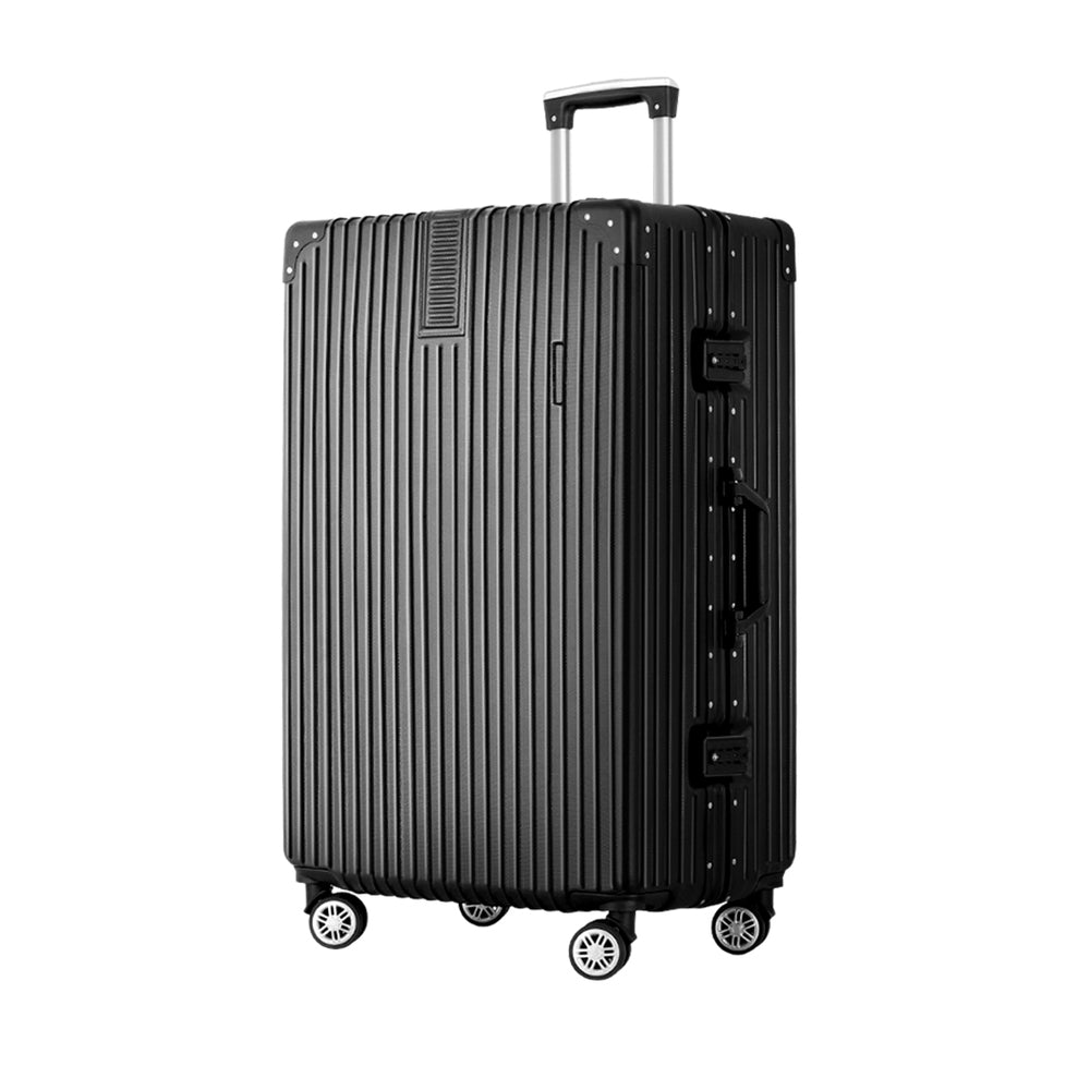 Wanderlite 28 Inch Luggage with TSA Lock Stainless?Steel?Wrapped?Corners Hard Shell Travel Suitcase Luggage Case Black