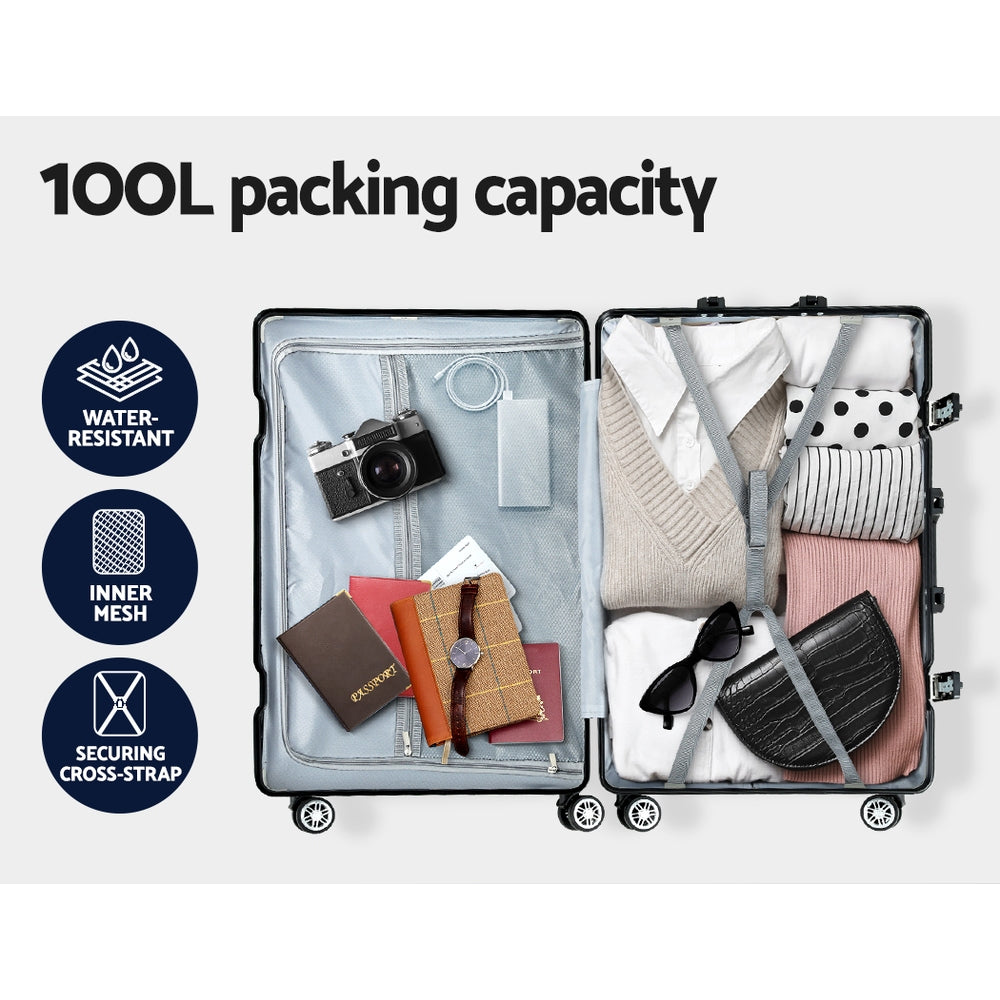 Wanderlite 28 Inch Luggage with TSA Lock Stainless?Steel?Wrapped?Corners Hard Shell Travel Suitcase Luggage Case Black