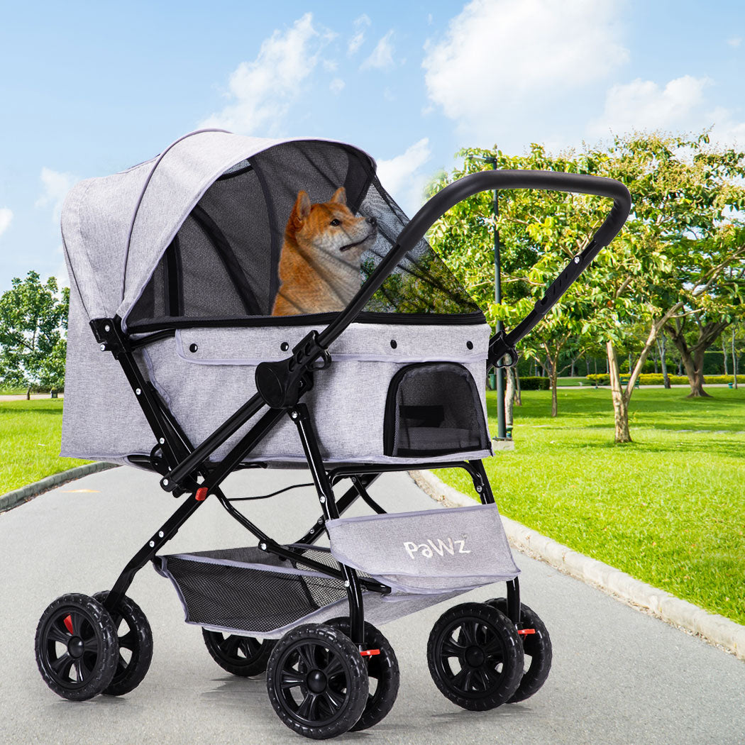 PaWz Pet Stroller Pram Dog Carrier Trailer Grey-2006733031943049222
