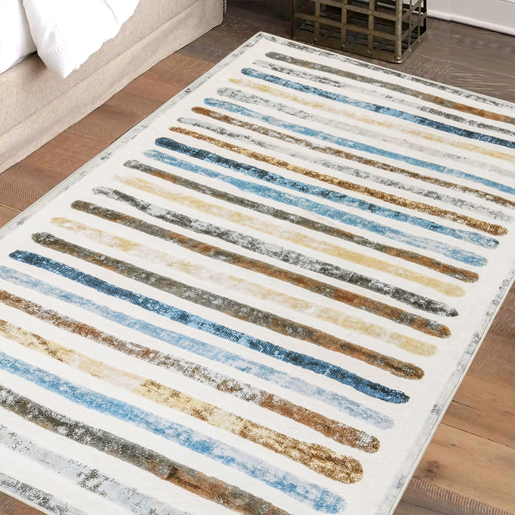 Marlow Floor Rug Short Pile Washable Carpet Soft Plush Non Slip Stripe 160x120-2018816747121020934