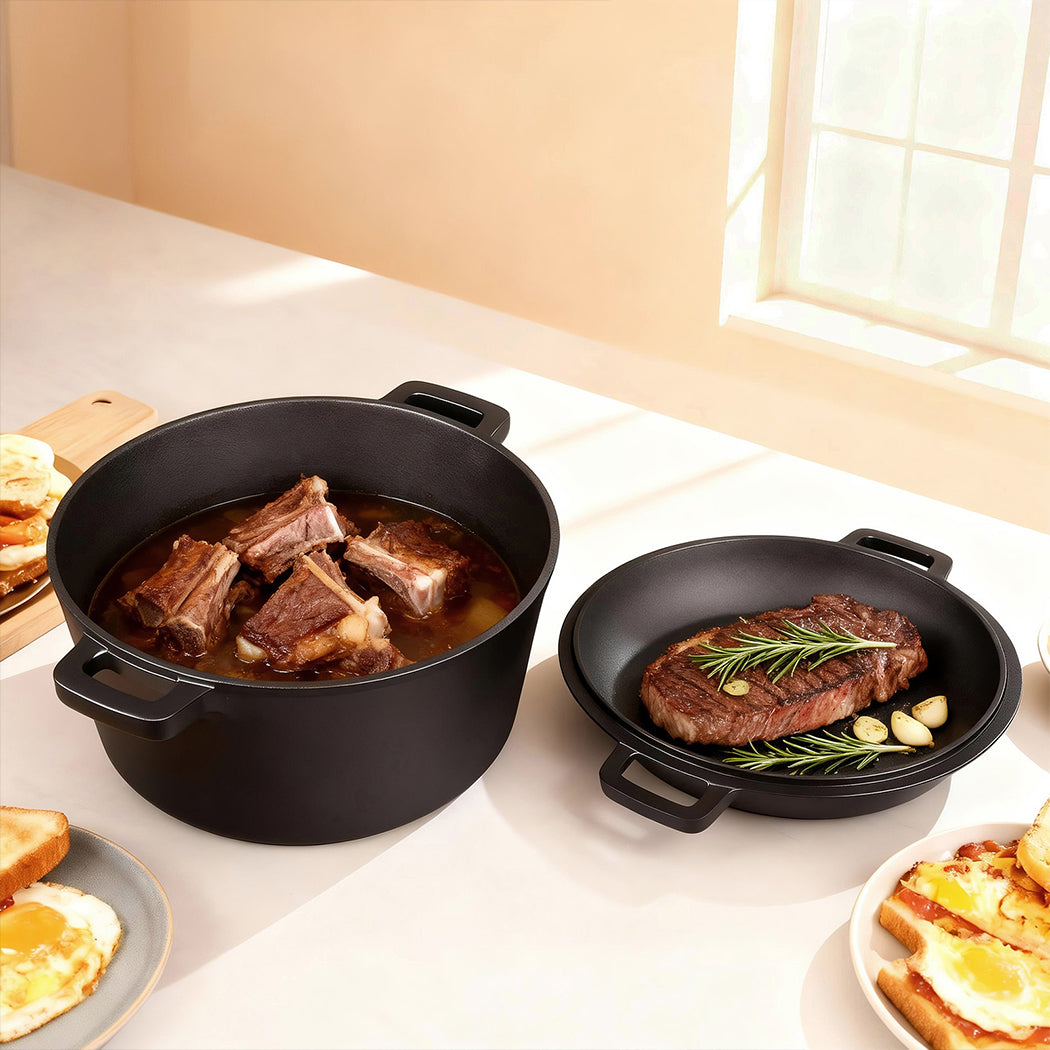 Toque 5.84L Double Dutch Oven 2 in 1 Cast Iron Pan-2011971112459702278
