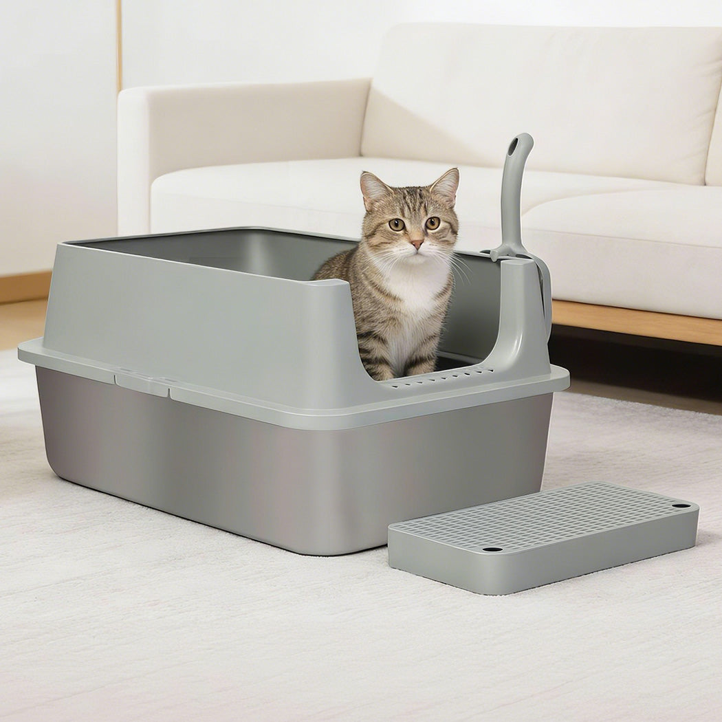 Pawz Stainless Steel Large Semi-Enclosed Cat Litter Box-2011971128762961926