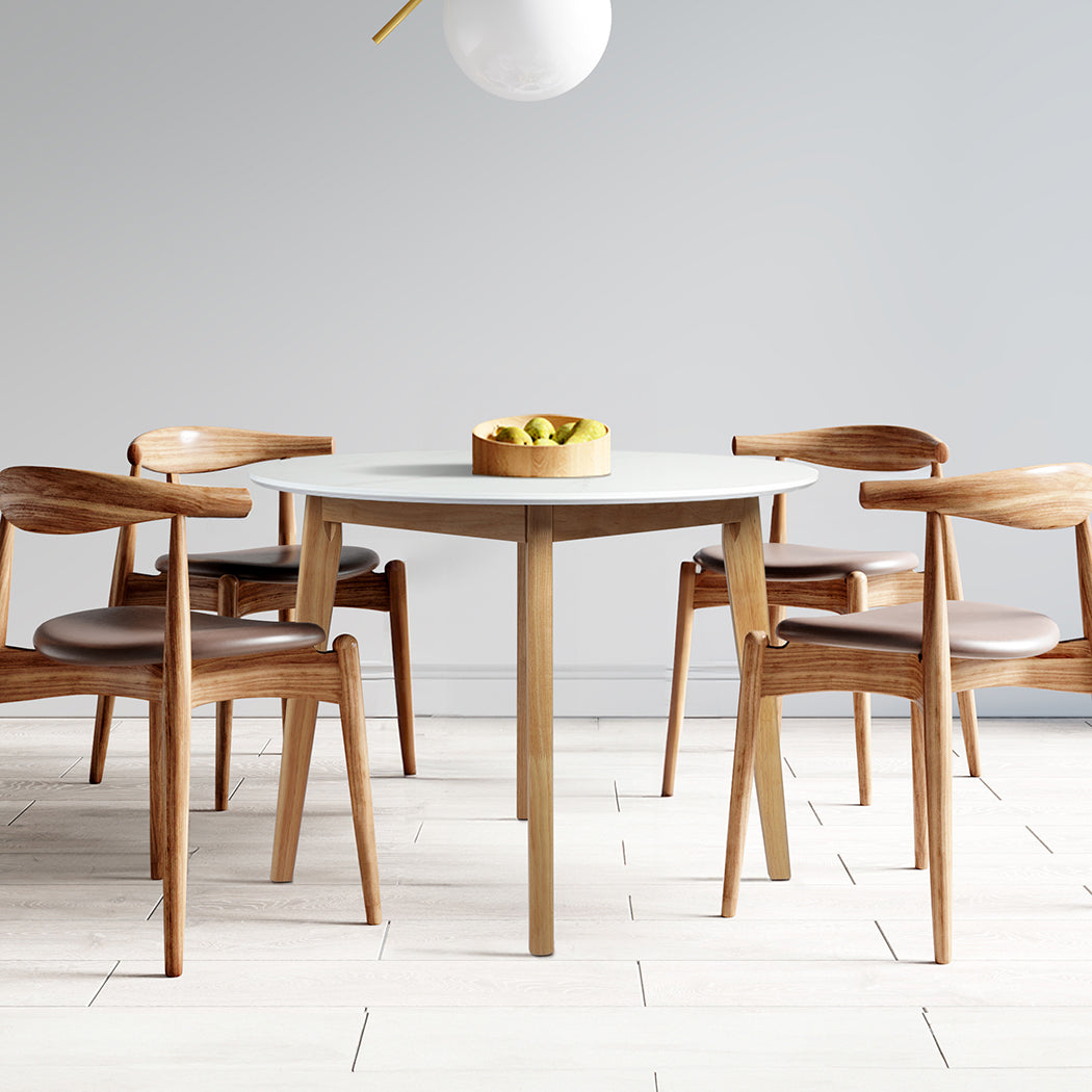 Levede Dining Table Round Rubberwood Base 100cm White 100 CM-2018816940793008134