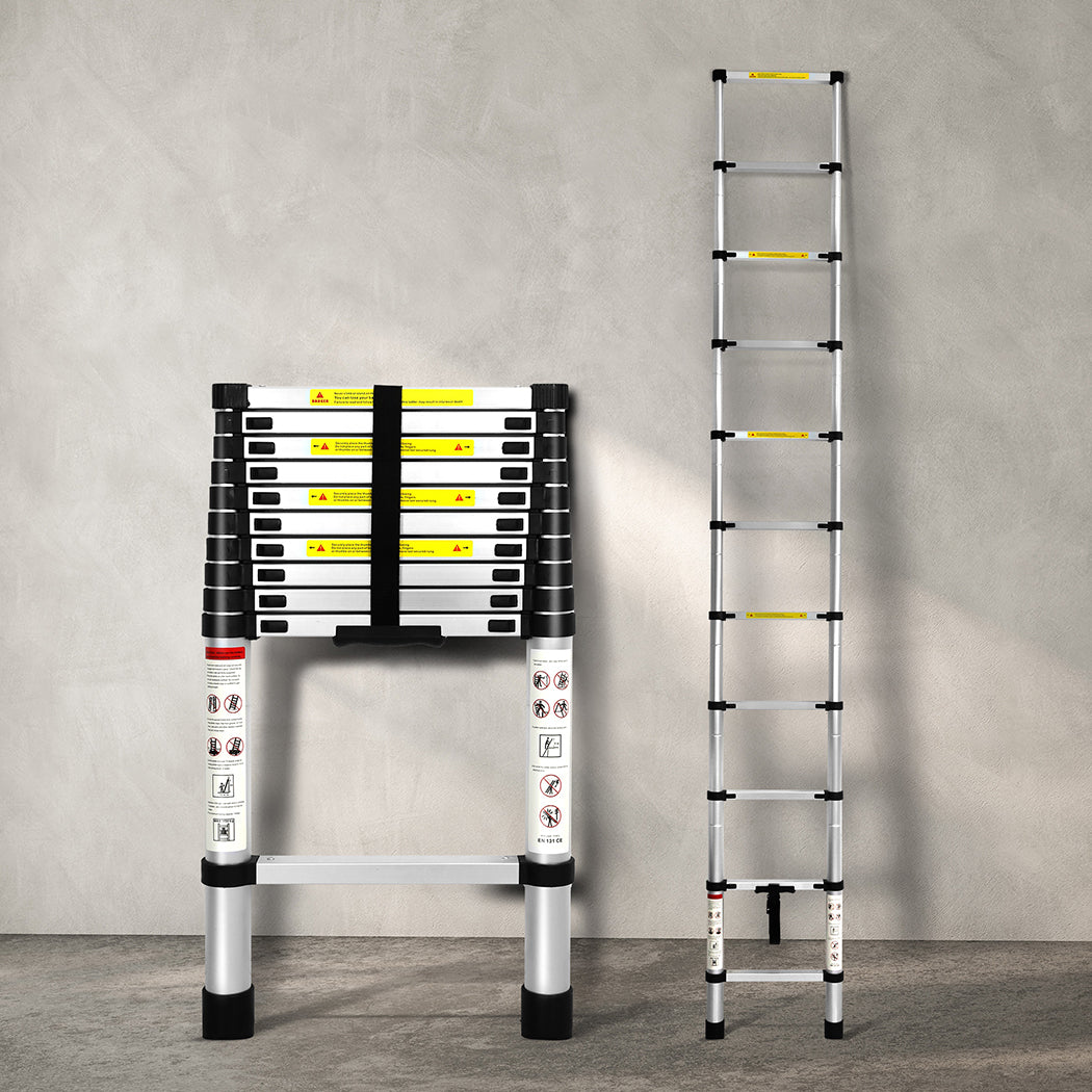 Traderight Multipurpose Ladder Telescopic 3.2M Silver 3.2 Meter-2018816847440384006