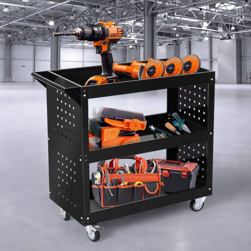 Traderight Tool Trolley Cart 3Tier Toolbox Black-2018816865903710214