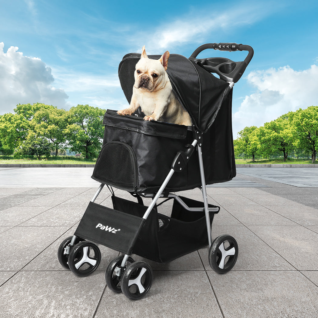 PaWz 4 Wheels Pet Stroller Dog Cat Cage Black-2006733030869307398