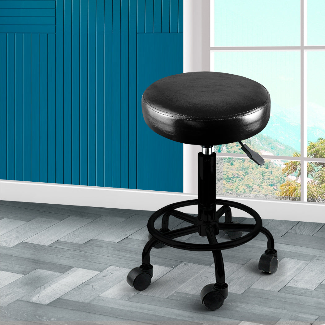 Levede Salon Stool Swivel Bar Stools Black with Black Stand-2018816731262357510