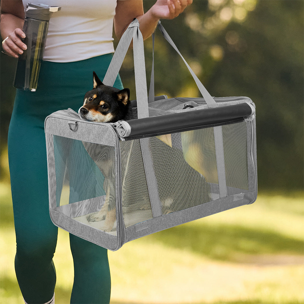 Pawz 3 in 1 Pet Soft Crate Dog Cat Carrier L Size Grey-2006732694511292422