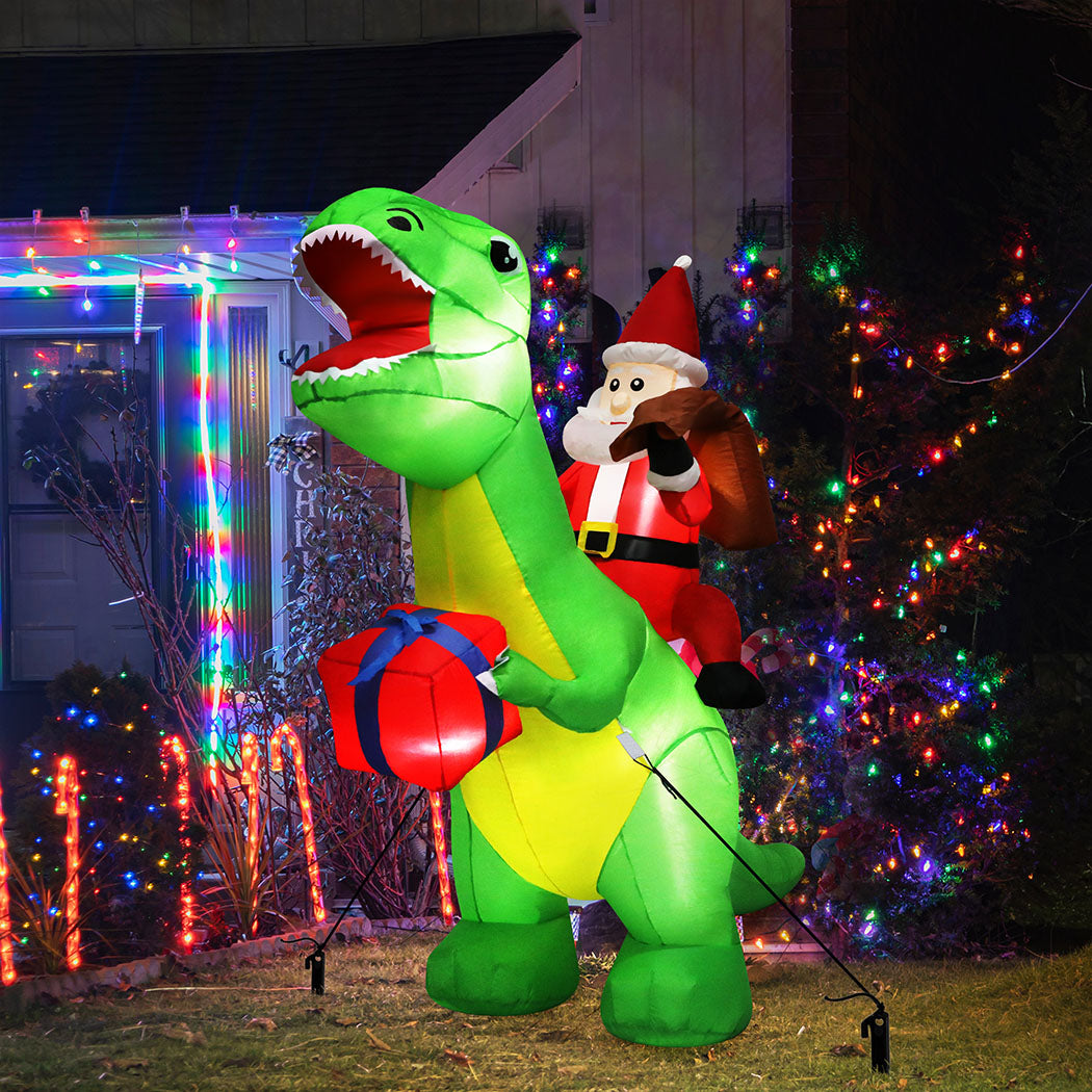Santaco Christmas Inflatables Outdoor Santa Claus Riding Dinosaur Lights D�cor-2006733355185475590