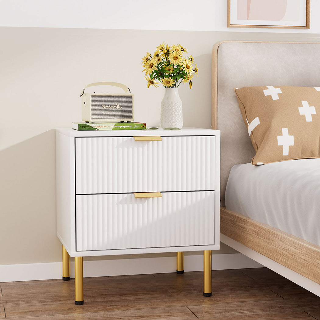 Levede Bedside Table with 2 Drawers White Metal Legs-2006732897205227527