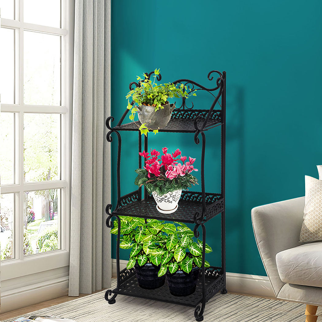 Levede Plant Stand 3 Tiers Outdoor Indoor Black-2018816636856963078