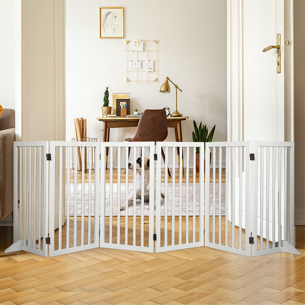 PaWz Wooden Pet Gate Dog Fence Safety White 6 Panels-2018816846903513094