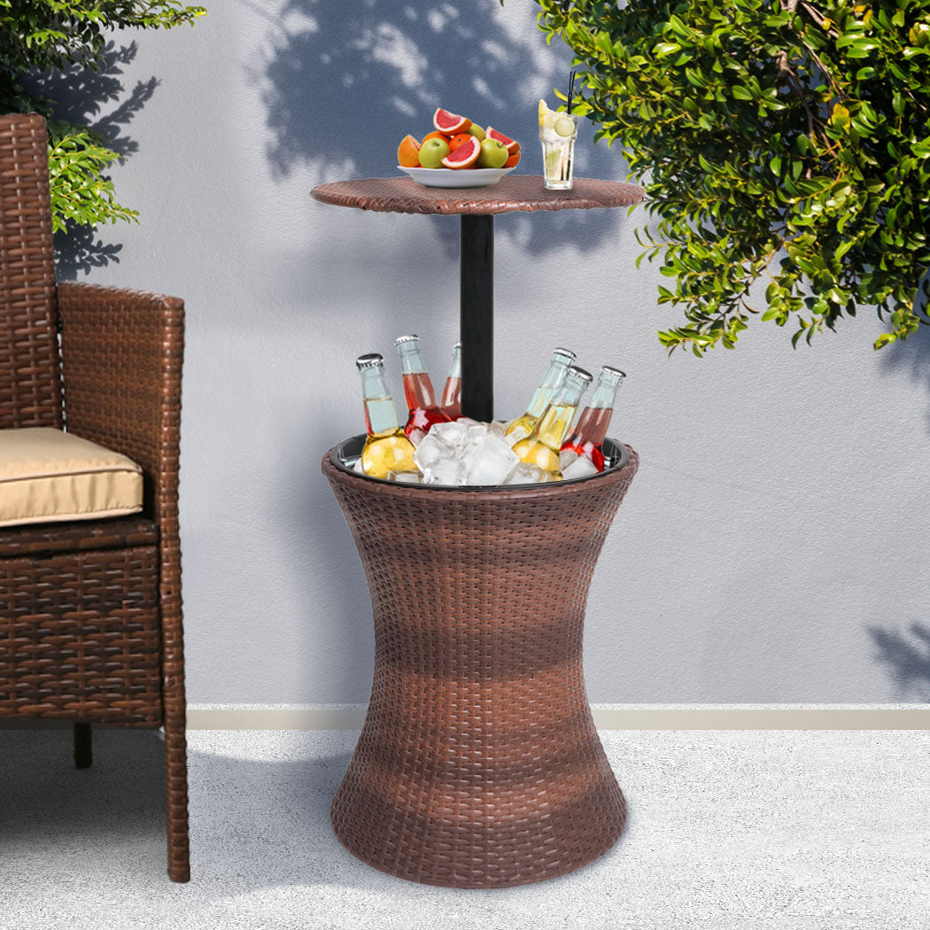 Levede Cooler Ice Bucket Table Bar Outdoor Black and brown-2018816904432586758
