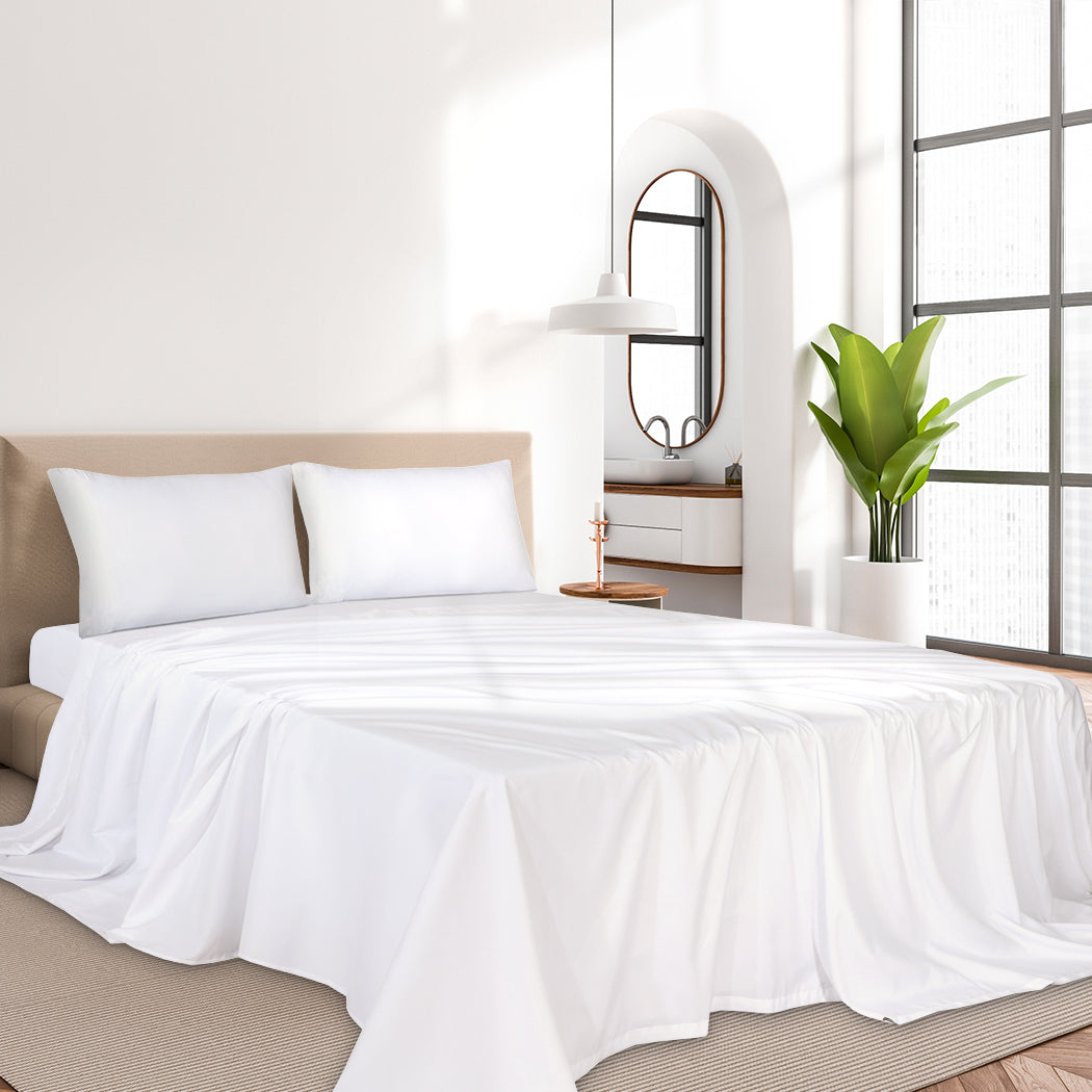 Dreamz 4pcs King Size 100% Bamboo Bed Sheet Set in White Colour-2006733221001302022