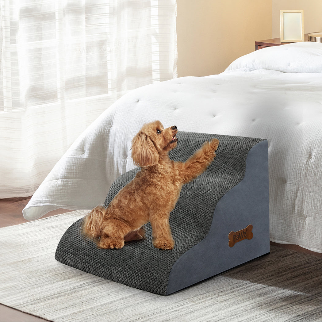Pawz 3 Steps Pet Stairs Dog Ramp High Density Foam Grey-2006732707169701894