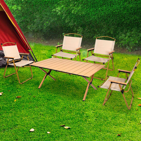 Levede Folding Camping Table Chair Set Oak-1954802885787258886