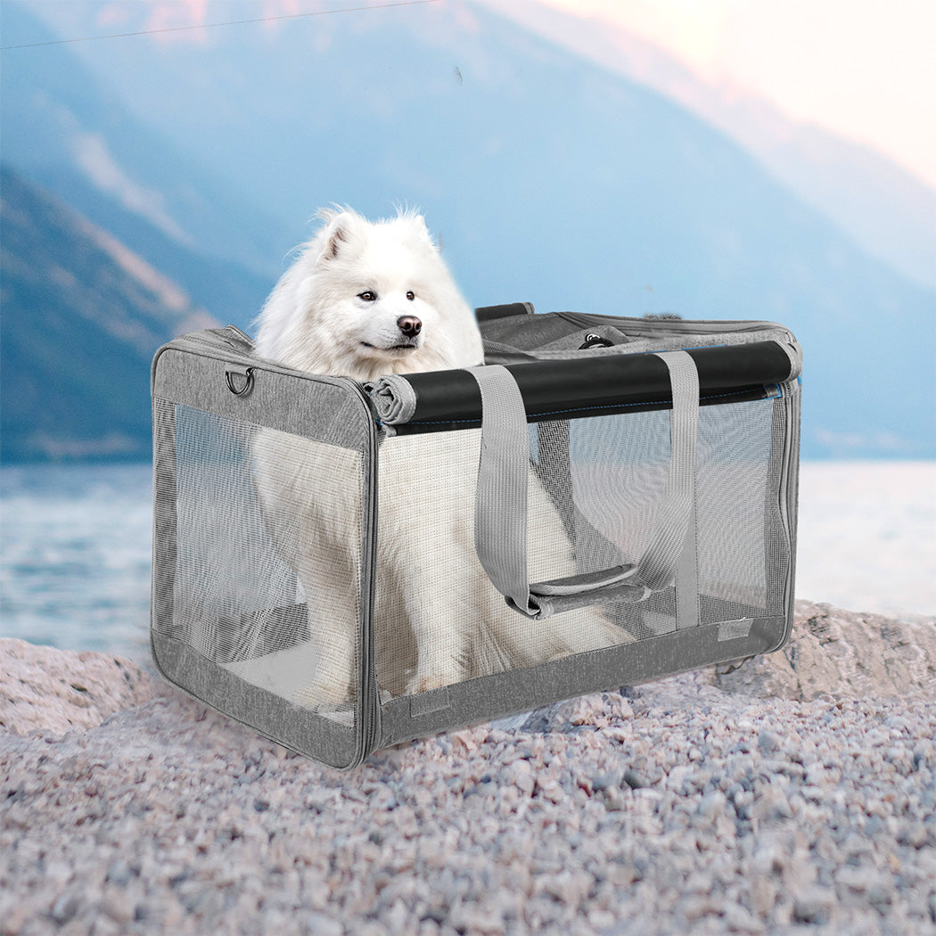 Pawz 3 in 1 Pet Soft Crate Dog Cat Carrier XL Size Grey-1954802466411384838