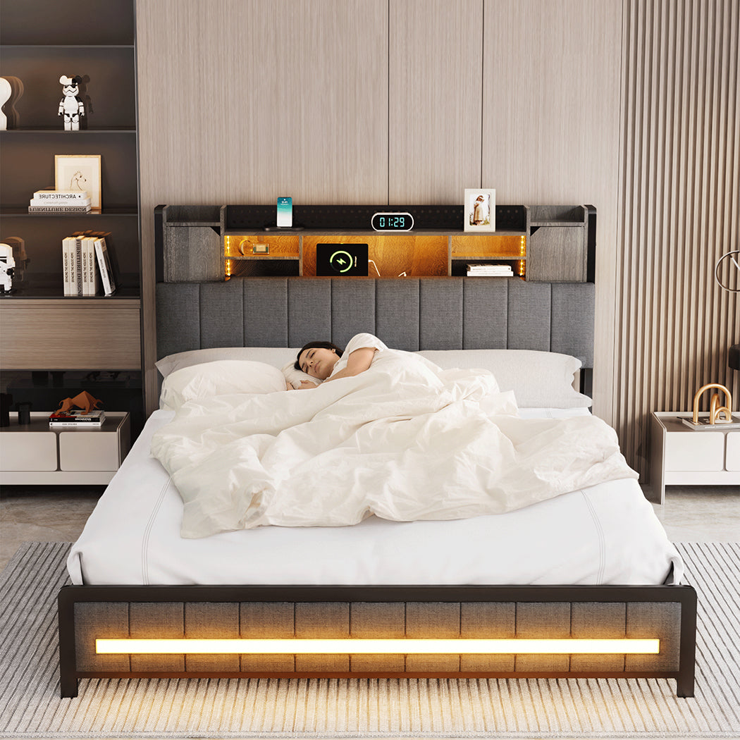 Levede Queen Bed Frame with Storage Headboard RGB LED-2006732901781213190
