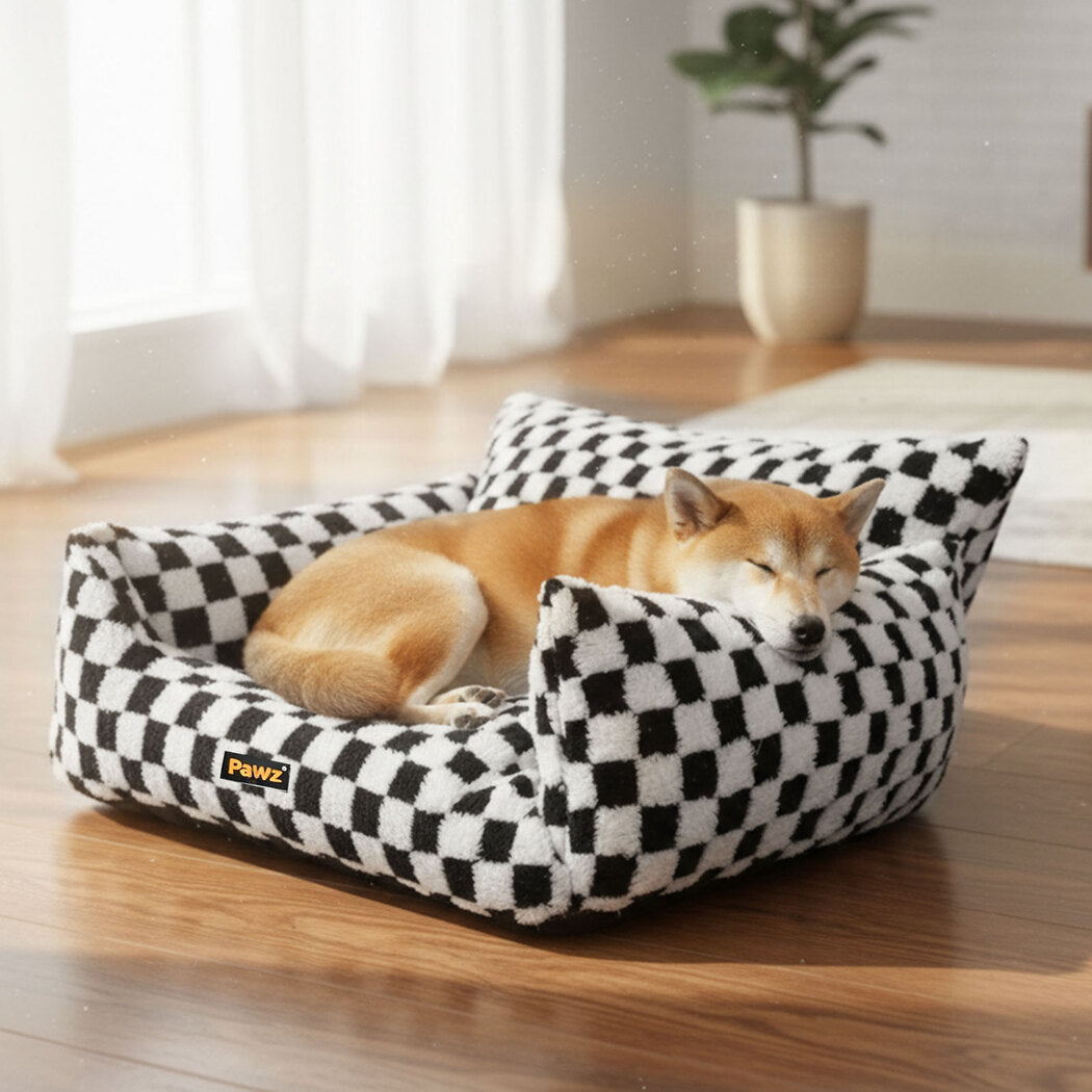 Pawz Pet Bed Plush Checkered Dog Bed Washable Cat Bed-2018816681840873478