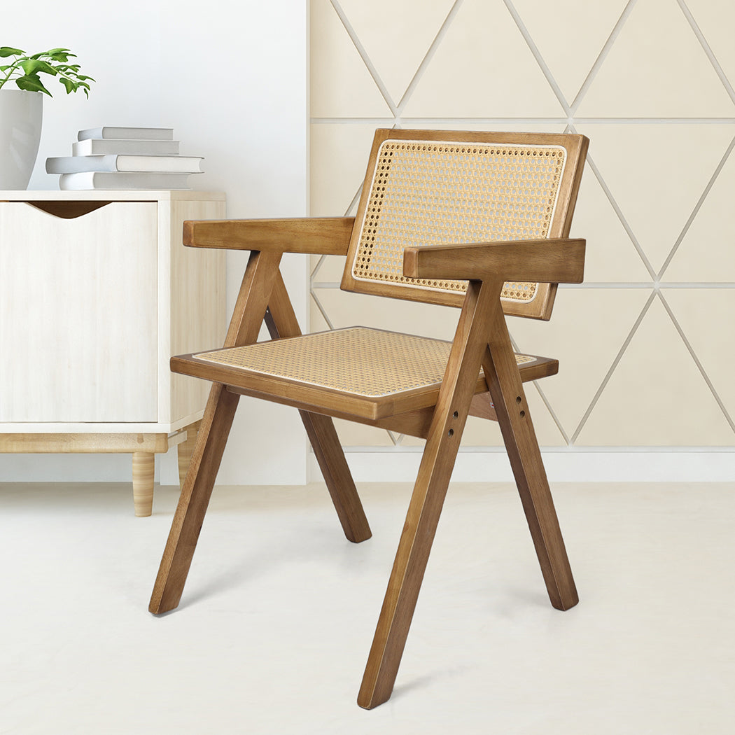 Levede 2x Dining Chair Solid Wood Rattan Natural-2018816910321389571