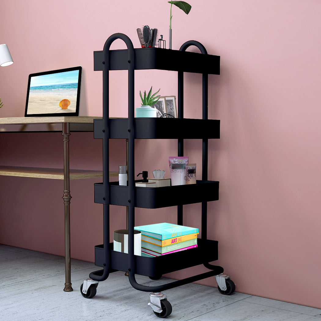 Levede 4 Tiers Kitchen Trolley Cart Black-2018816745485242376