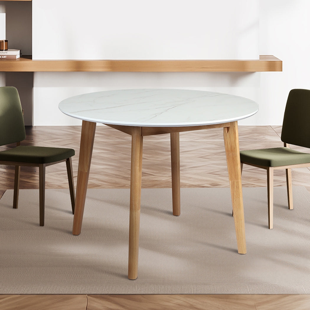 Levede Dining Table Round Rubberwood Base 100cm White 100 CM-2018816940793008135