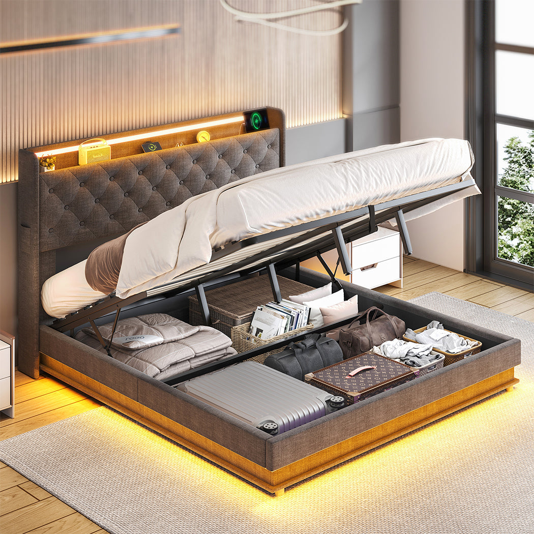 Levede King Bed Frame Gas Lift Storage LED Light USB-1960920167890423815