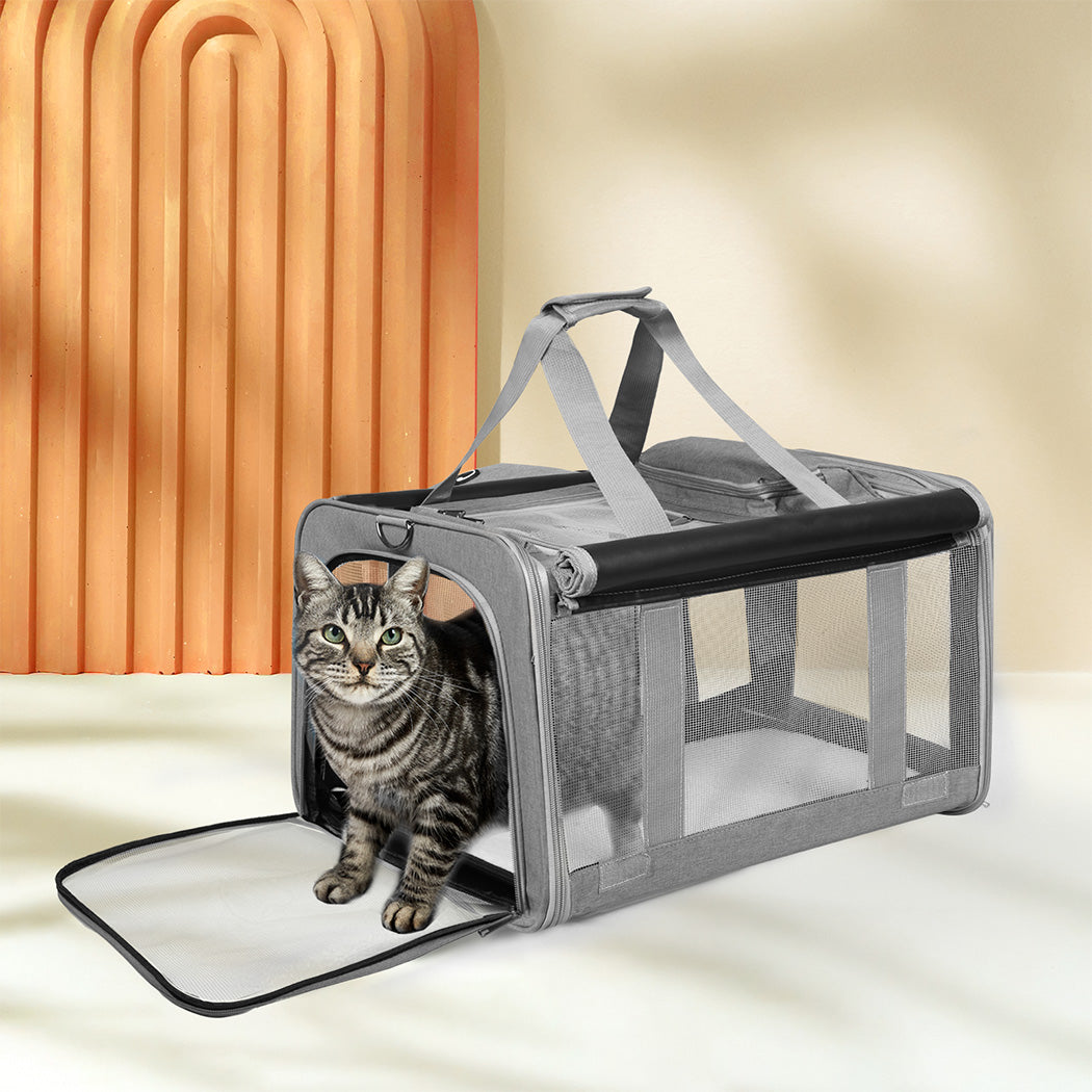 Pawz 3 in 1 Pet Soft Crate Dog Cat Carrier M Size Grey-2006732694888779783