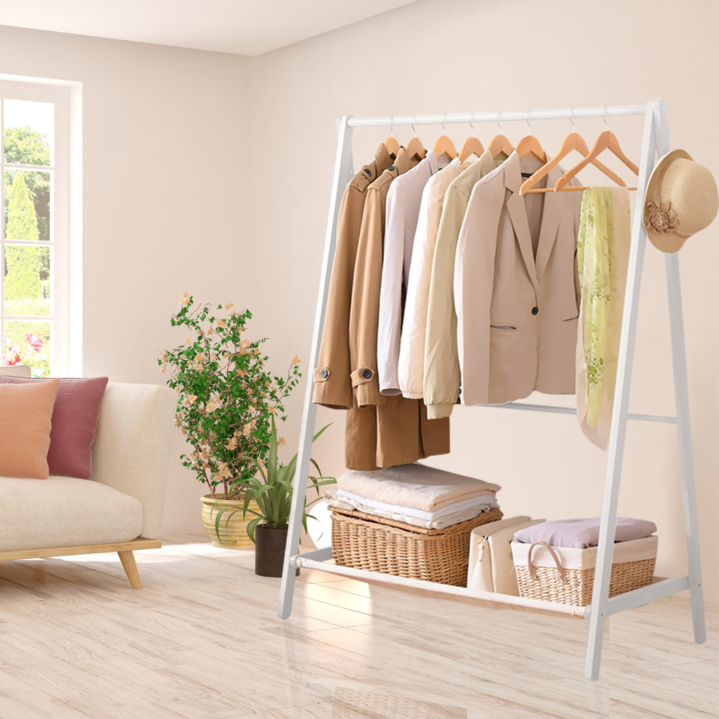 Levede Clothes Rack Wooden Wardrobe White-2006733282632404999