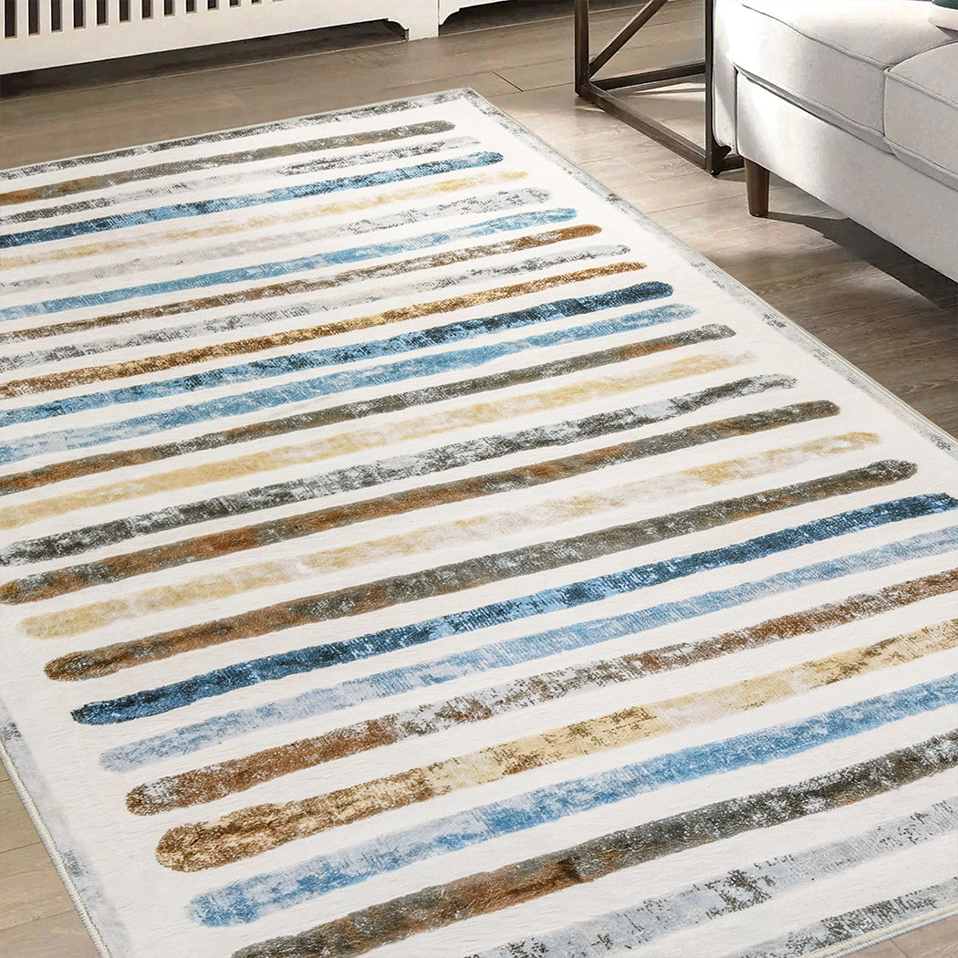 Marlow Floor Rug Short Pile Washable Carpet Soft Plush Non Slip Stripe 200x230-2006732847288815623