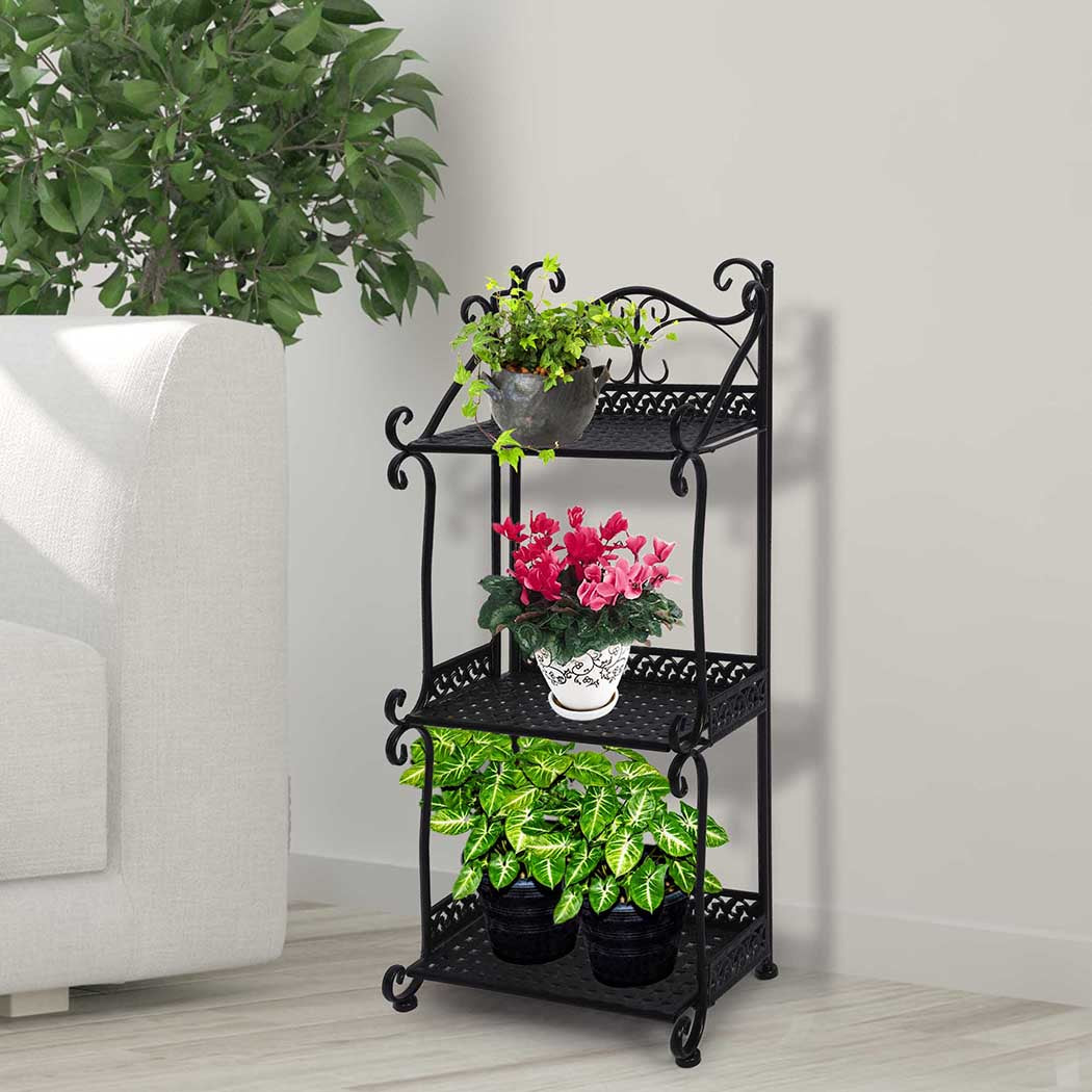 Levede Plant Stand 3 Tiers Outdoor Indoor Black-2018816636856963079