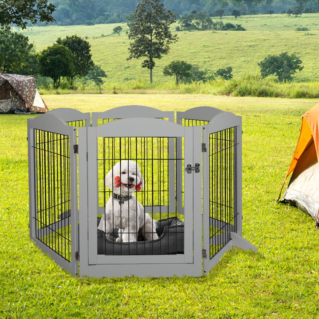 PaWz 6 Panels Pet Dog Playpen Puppy Grey-2006732991824531463