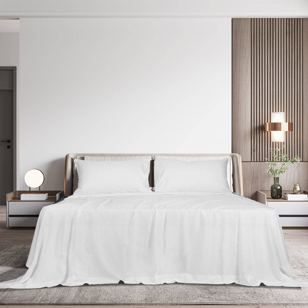 Dreamz 4pcs King Size 100% Bamboo Bed Sheet Set in White Colour-2006733221001302023