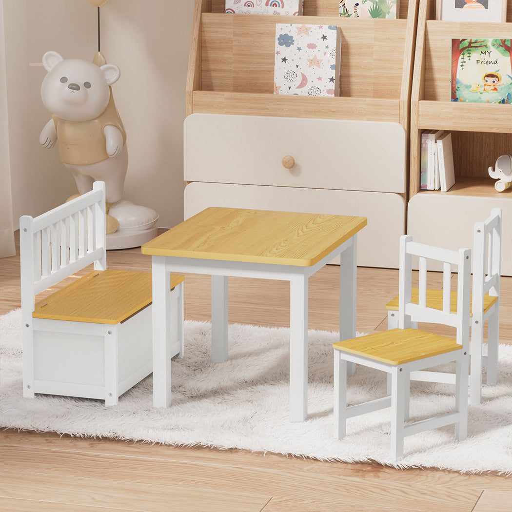 Bopeep Kids Table and Chairs Set Wooden Study Play 4PCS-2006732702346252295