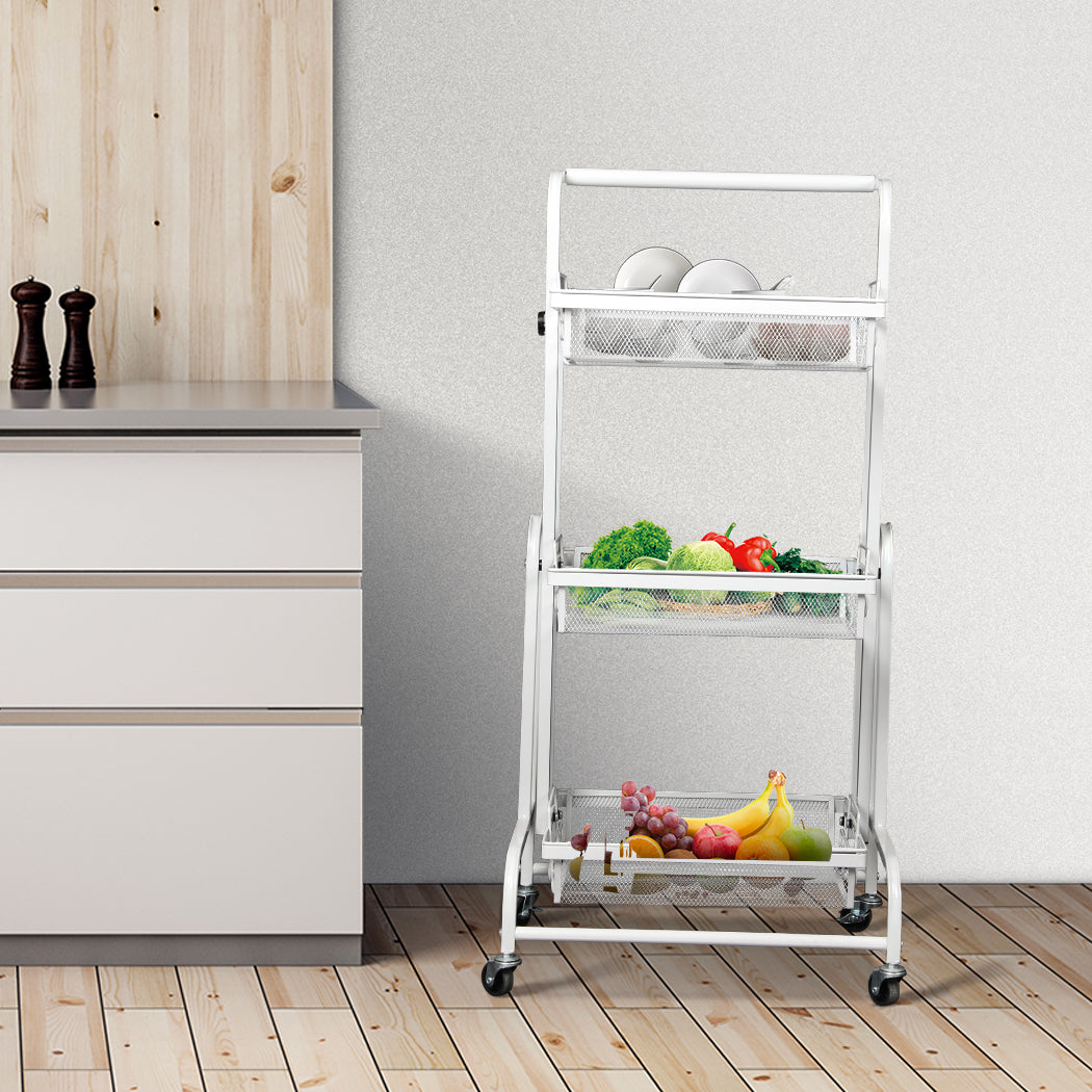 Levede 3 Tier Kitchen Trolley Cart Swivel White Colour-2018816816582889479