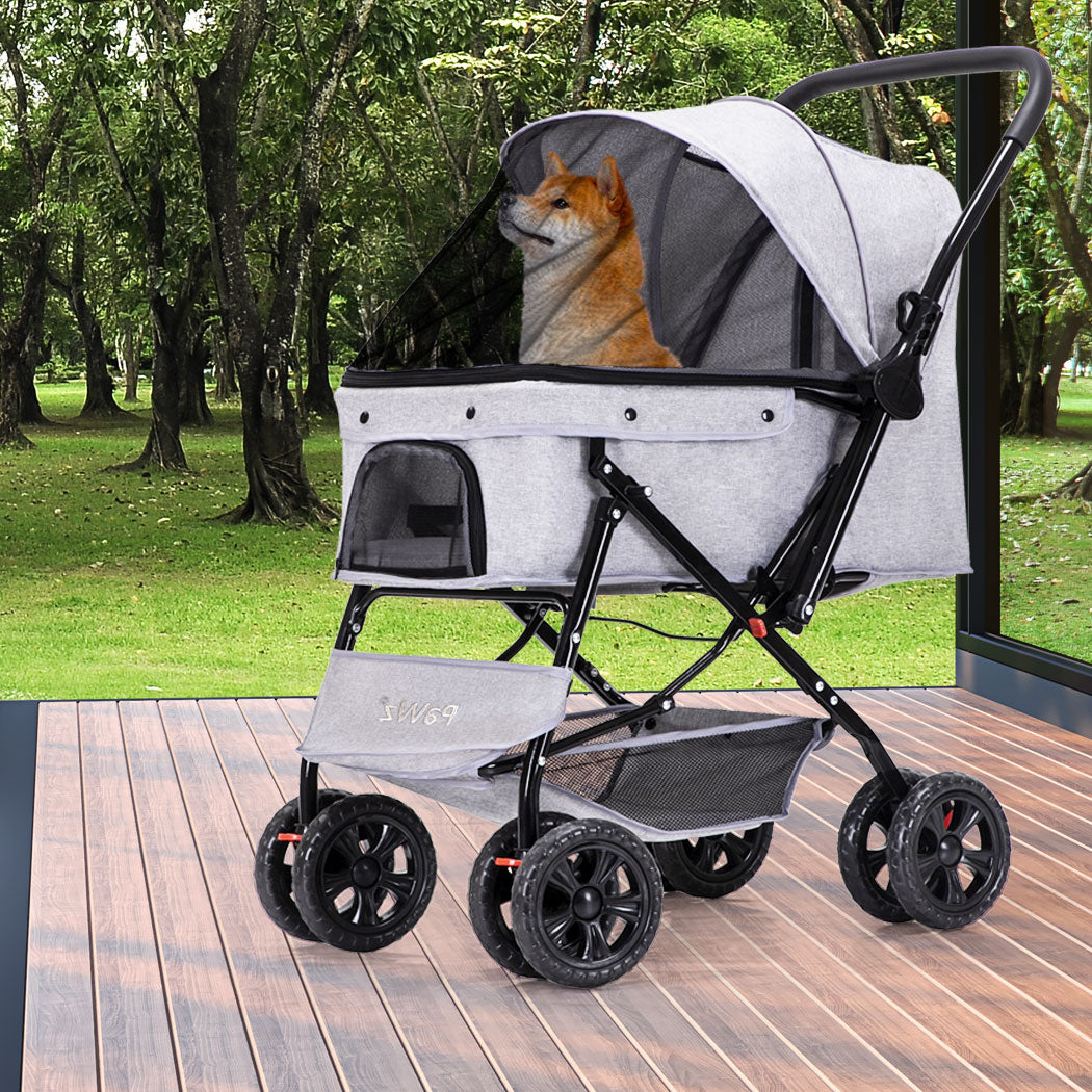 PaWz Pet Stroller Pram Dog Carrier Trailer Grey-2006733031943049223