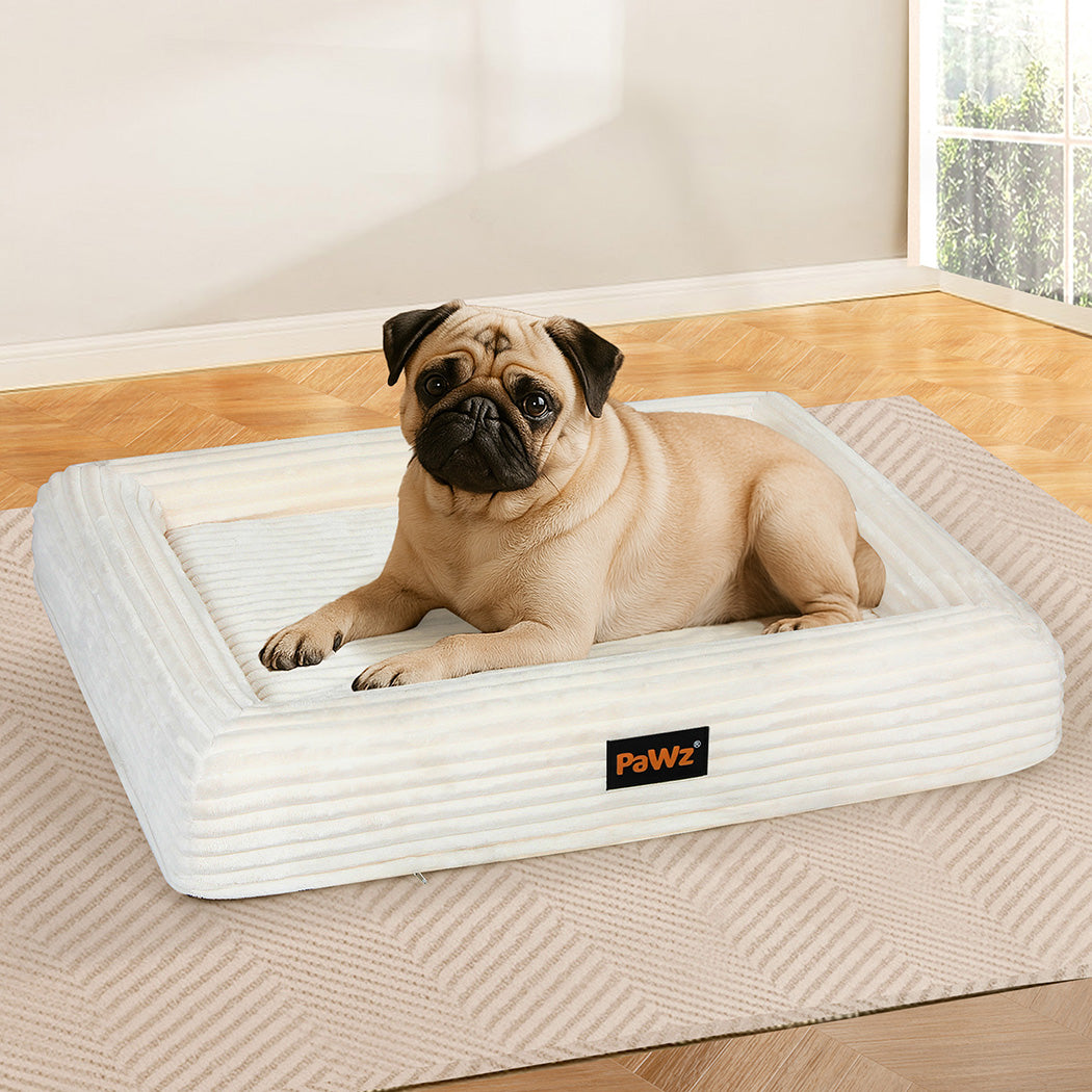 Pawz M Size Orthopedic Dog Bed with Corduroy Removable Cover Waterproof Washable Beige-2018816748488364039