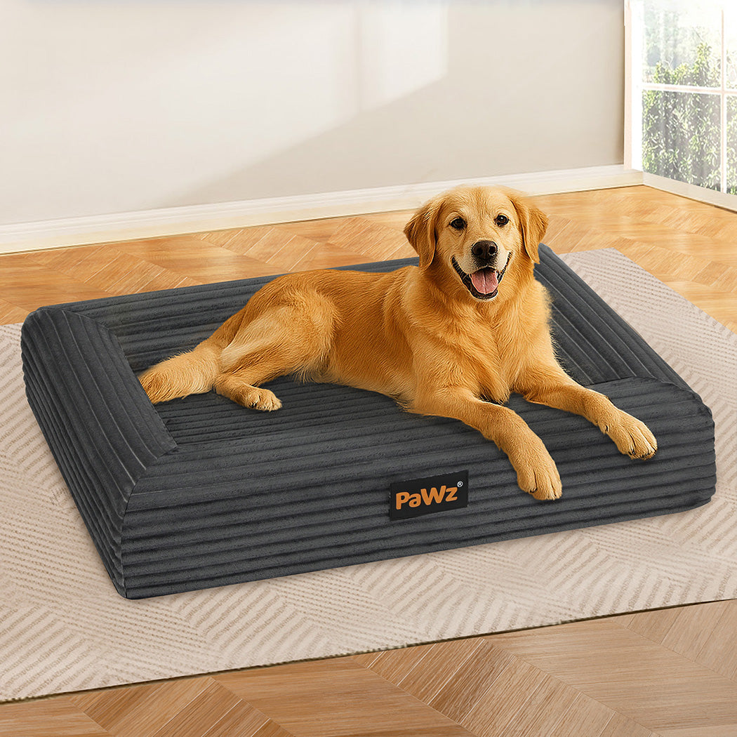 Pawz XL Size Orthopedic Dog Bed with Corduroy Removable Cover Waterproof Washable Grey-2006732714845278215
