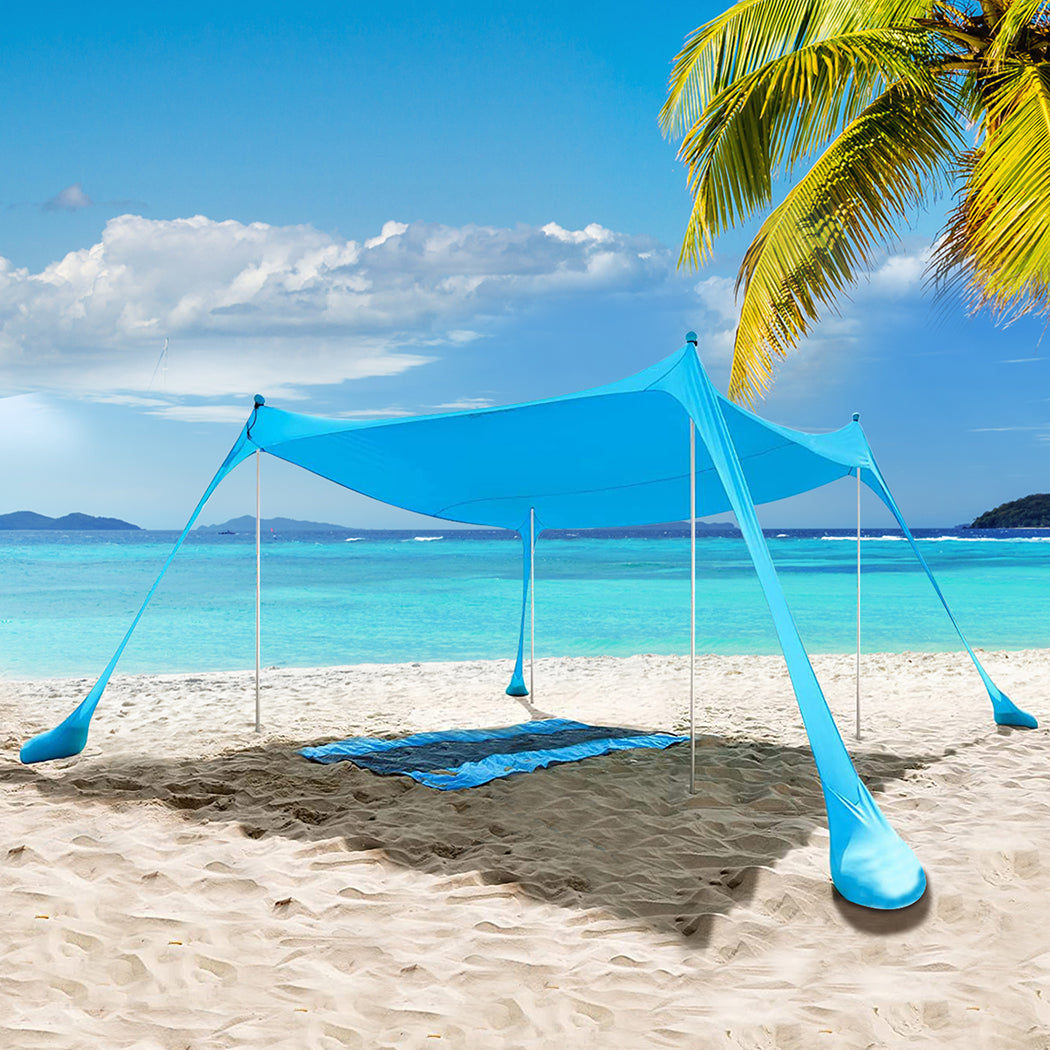 Beach Tent Camping Canopy 4-6 Person Family Sun Shade Shelter 300x300cm Blue-2018816811499393031
